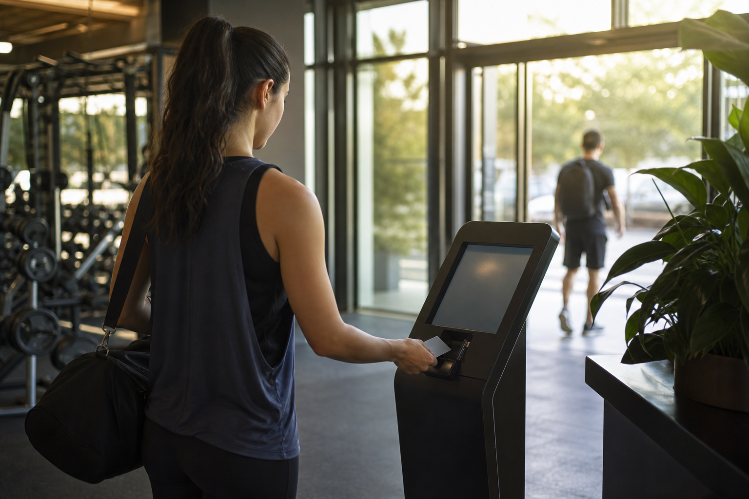 member scanning a 24 Hour Fitness membership card at a gym entrance