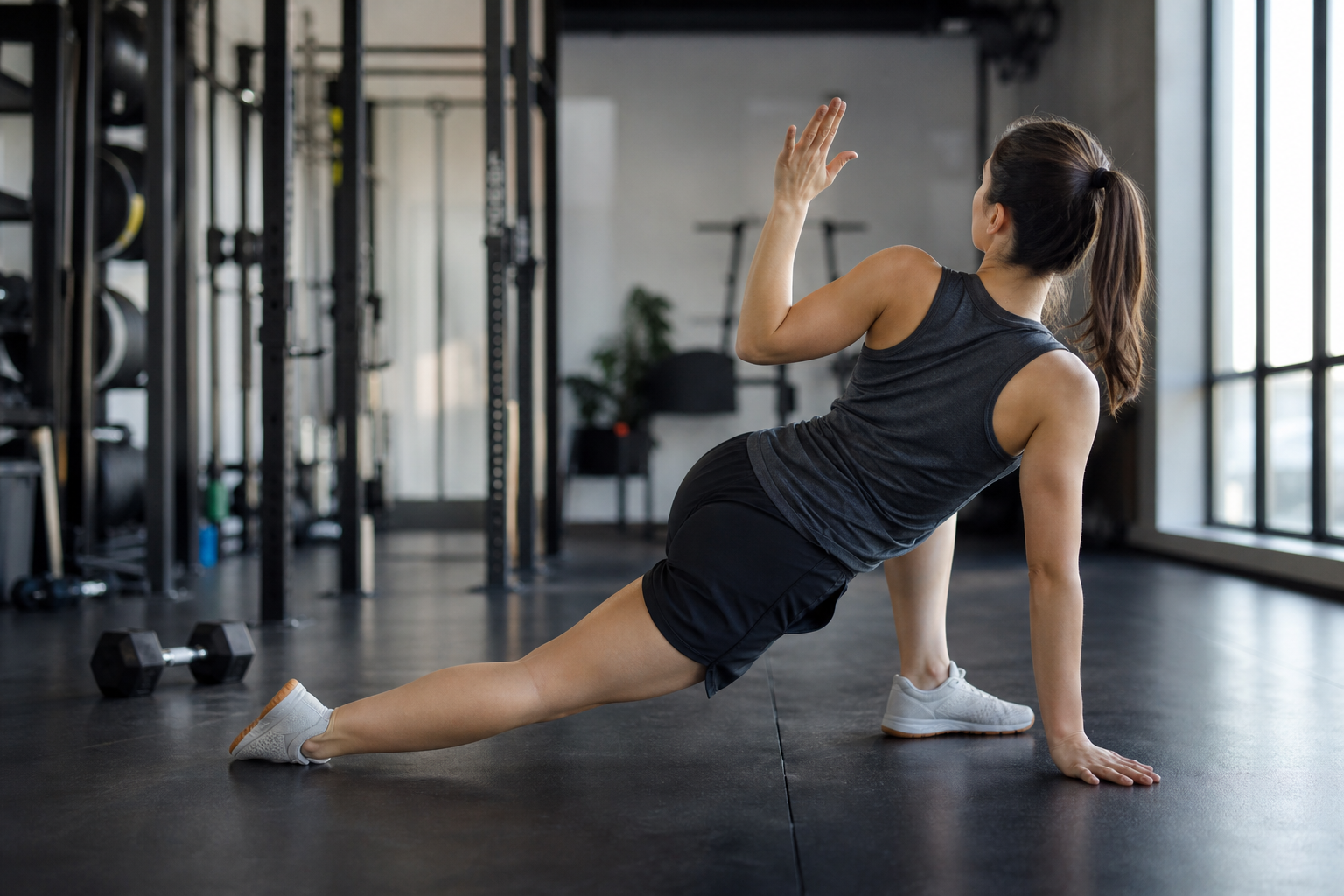 person demonstrating a balanced workout routine combining strength and mobility work
