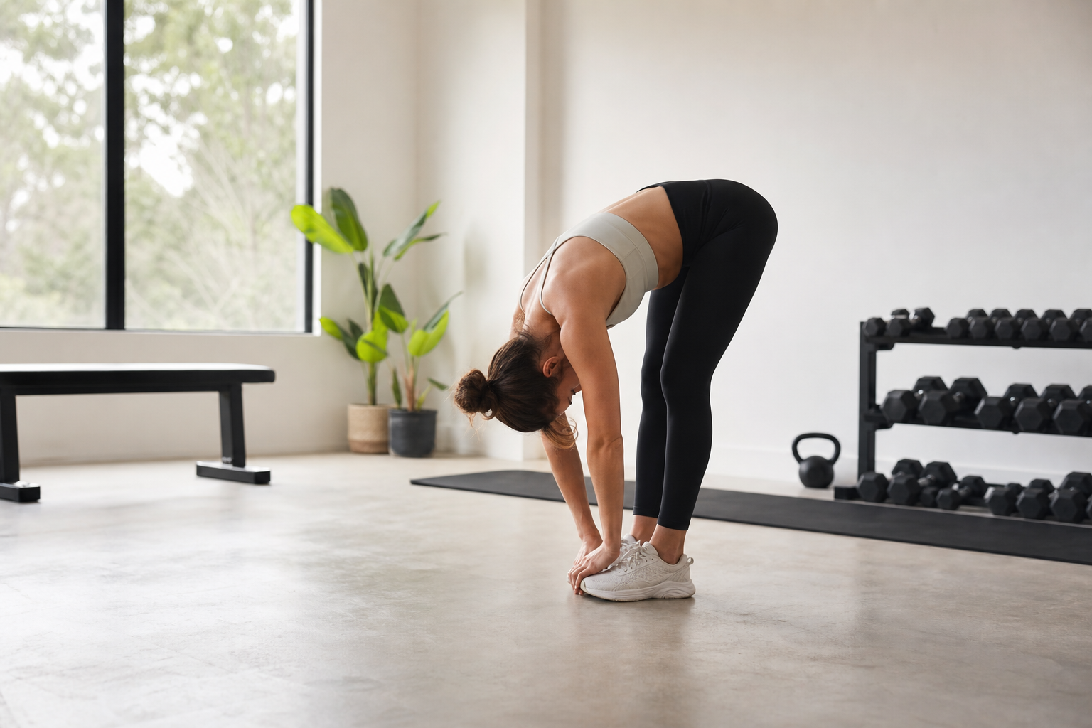 person stretching to improve flexibility and mobility at home