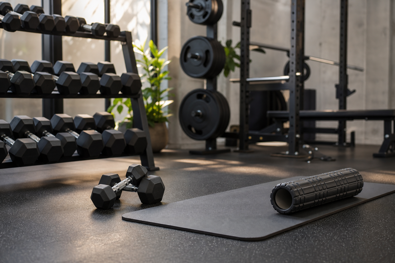 gym setup representing the 3-3-3 rule of strength, cardio, and recovery
